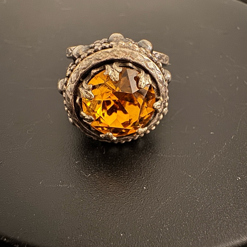 Vintage-Inspired Amber Crystal Statement Ring - Women Jewelry Rings
